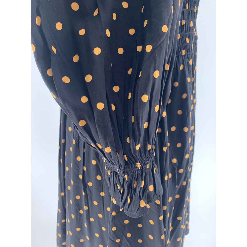 Madewell Lucie V-Neck Smocked Mini Dress in Oval Dot Orange Black S - Picture 9 of 14